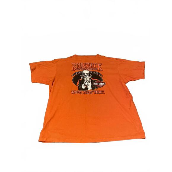 Brunswick Harley Davidson Troy NY Orange 3XL Uncle Sam T-shirt Made USA Y2K - Picture 1 of 8
